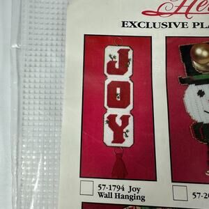JOY WALL HANGING--Christmas--Holly--Word--Mesh-Plastic Canvas Holiday Kit. VTG!